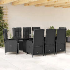 vidaXL 9 részes fekete polyrattan kerti étkezőgarnitúra párnákkal kerti bútor