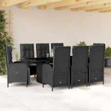 vidaXL 9 részes fekete polyrattan kerti étkezőgarnitúra párnákkal kerti bútor