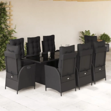 vidaXL 9 részes fekete polyrattan kerti étkezőgarnitúra párnákkal kerti bútor