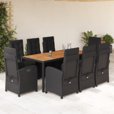 vidaXL 9 részes fekete polyrattan kerti étkezőgarnitúra párnákkal kerti bútor