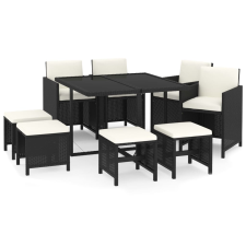 vidaXL 9 részes fekete polyrattan kerti étkezőgarnitúra párnákkal (3095507) kerti bútor