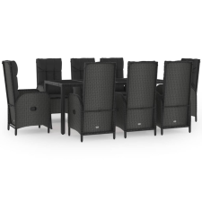 vidaXL 9 részes fekete polyrattan kerti étkezőgarnitúra párnákkal (3185067) kerti bútor