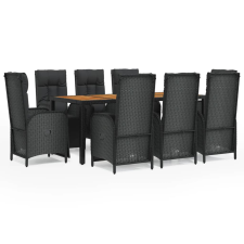 vidaXL 9 részes fekete polyrattan kerti étkezőgarnitúra párnákkal (3185079) kerti bútor