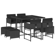 vidaXL 9 részes fekete polyrattan kerti étkezőgarnitúra párnákkal (3211315) kerti bútor
