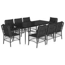 vidaXL 9 részes fekete polyrattan kerti étkezőgarnitúra párnákkal (3212102) kerti bútor