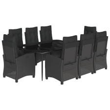 vidaXL 9 részes fekete polyrattan kerti étkezőgarnitúra párnákkal (3212751) kerti bútor