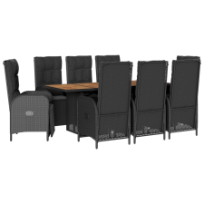 vidaXL 9 részes fekete polyrattan kerti étkezőgarnitúra párnákkal (3213521) kerti bútor