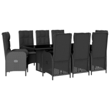 vidaXL 9 részes fekete polyrattan kerti étkezőgarnitúra párnákkal (3213525) kerti bútor