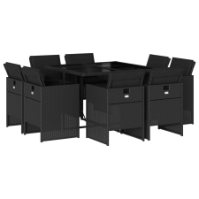 vidaXL 9 részes fekete polyrattan kerti étkezőgarnitúra párnákkal (3277782) kerti bútor