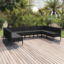 vidaXL 9 részes fekete polyrattan kerti ülőgarnitúra párnákkal kerti bútor