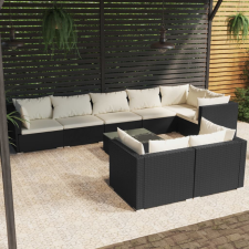 vidaXL 9-részes fekete polyrattan kerti ülőgarnitúra párnákkal kerti bútor
