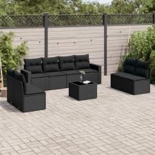 vidaXL 9 részes fekete polyrattan kerti ülőgarnitúra párnákkal kerti bútor