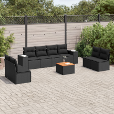 vidaXL 9 részes fekete polyrattan kerti ülőgarnitúra párnákkal kerti bútor