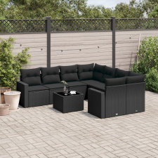 vidaXL 9 részes fekete polyrattan kerti ülőgarnitúra párnákkal kerti bútor