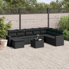 vidaXL 9 részes fekete polyrattan kerti ülőgarnitúra párnákkal kerti bútor