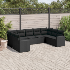 vidaXL 9 részes fekete polyrattan kerti ülőgarnitúra párnákkal kerti bútor
