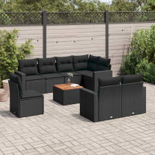 vidaXL 9 részes fekete polyrattan kerti ülőgarnitúra párnákkal kerti bútor