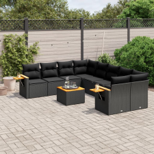 vidaXL 9 részes fekete polyrattan kerti ülőgarnitúra párnákkal kerti bútor