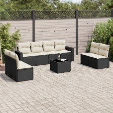 vidaXL 9 részes fekete polyrattan kerti ülőgarnitúra párnákkal kerti bútor