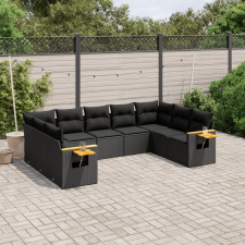vidaXL 9 részes fekete polyrattan kerti ülőgarnitúra párnákkal kerti bútor
