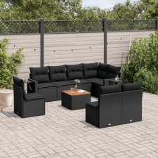 vidaXL 9 részes fekete polyrattan kerti ülőgarnitúra párnákkal kerti bútor