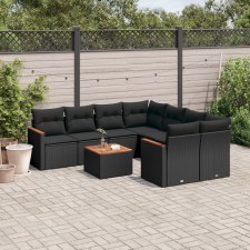 vidaXL 9 részes fekete polyrattan kerti ülőgarnitúra párnákkal kerti bútor
