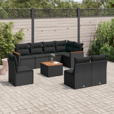 vidaXL 9 részes fekete polyrattan kerti ülőgarnitúra párnákkal kerti bútor