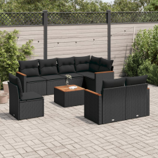 vidaXL 9 részes fekete polyrattan kerti ülőgarnitúra párnákkal kerti bútor