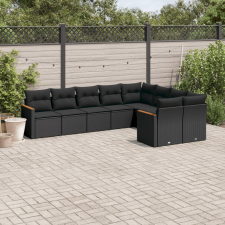 vidaXL 9 részes fekete polyrattan kerti ülőgarnitúra párnákkal kerti bútor