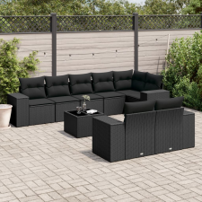 vidaXL 9 részes fekete polyrattan kerti ülőgarnitúra párnákkal kerti bútor
