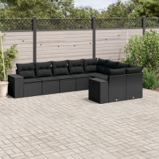 vidaXL 9 részes fekete polyrattan kerti ülőgarnitúra párnákkal kerti bútor
