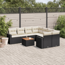 vidaXL 9 részes fekete polyrattan kerti ülőgarnitúra párnákkal kerti bútor
