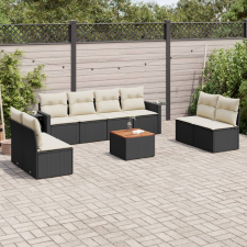 vidaXL 9 részes fekete polyrattan kerti ülőgarnitúra párnákkal kerti bútor