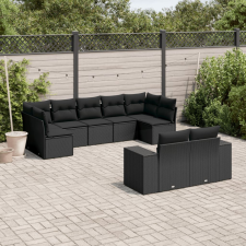 vidaXL 9 részes fekete polyrattan kerti ülőgarnitúra párnákkal kerti bútor