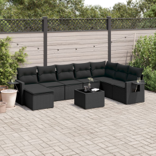 vidaXL 9 részes fekete polyrattan kerti ülőgarnitúra párnákkal kerti bútor