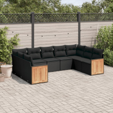 vidaXL 9 részes fekete polyrattan kerti ülőgarnitúra párnákkal kerti bútor