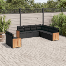 vidaXL 9 részes fekete polyrattan kerti ülőgarnitúra párnákkal kerti bútor