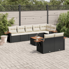 vidaXL 9 részes fekete polyrattan kerti ülőgarnitúra párnákkal kerti bútor