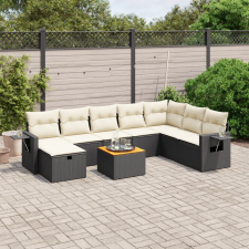 vidaXL 9 részes fekete polyrattan kerti ülőgarnitúra párnákkal kerti bútor