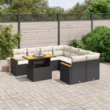 vidaXL 9 részes fekete polyrattan kerti ülőgarnitúra párnákkal kerti bútor