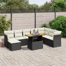 vidaXL 9 részes fekete polyrattan kerti ülőgarnitúra párnákkal kerti bútor