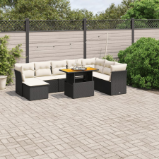vidaXL 9 részes fekete polyrattan kerti ülőgarnitúra párnákkal kerti bútor