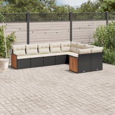 vidaXL 9 részes fekete polyrattan kerti ülőgarnitúra párnákkal kerti bútor