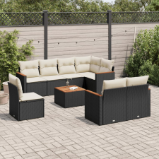 vidaXL 9 részes fekete polyrattan kerti ülőgarnitúra párnákkal kerti bútor