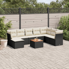 vidaXL 9 részes fekete polyrattan kerti ülőgarnitúra párnákkal kerti bútor