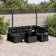 vidaXL 9 részes fekete polyrattan kerti ülőgarnitúra párnákkal kerti bútor