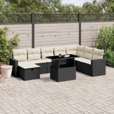 vidaXL 9 részes fekete polyrattan kerti ülőgarnitúra párnákkal kerti bútor