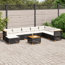 vidaXL 9 részes fekete polyrattan kerti ülőgarnitúra párnákkal kerti bútor