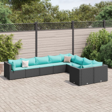 vidaXL 9 részes fekete polyrattan kerti ülőgarnitúra párnákkal kerti bútor