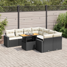 vidaXL 9 részes fekete polyrattan kerti ülőgarnitúra párnákkal kerti bútor